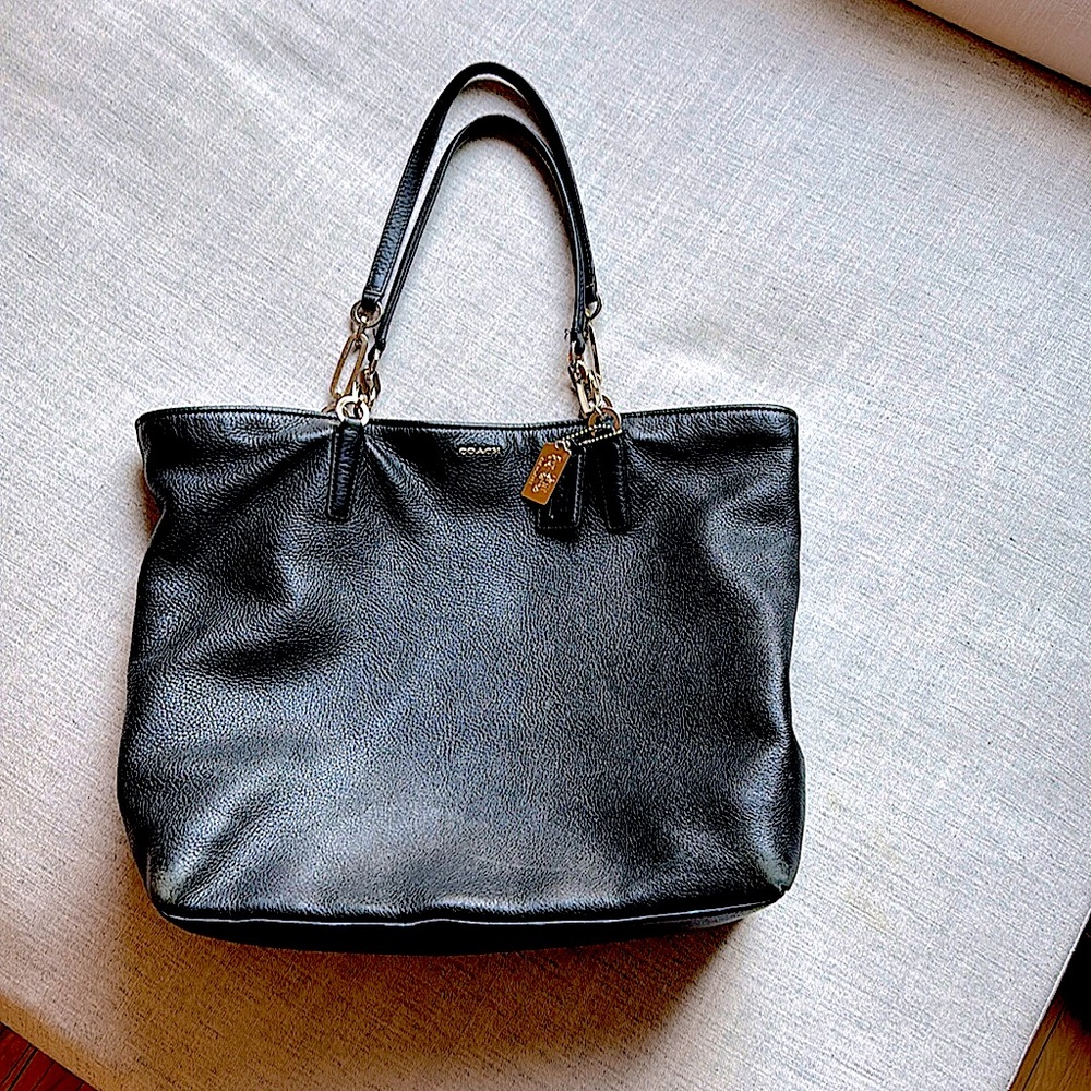 COACH Large Black Leather Tote l Shopper l Shoulder Bag; Great Condition